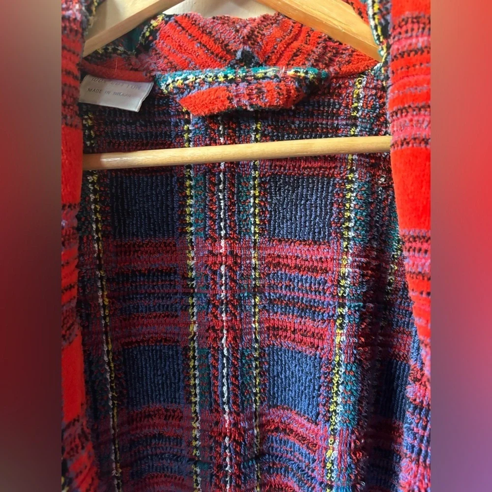 Vintage Red Plaid Terrycloth Robe with Belt